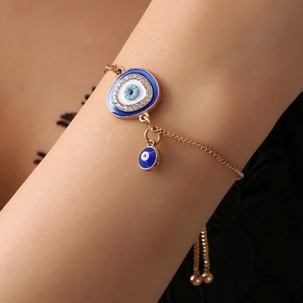 Gold plated blue Evil eye adjustable Bracelet